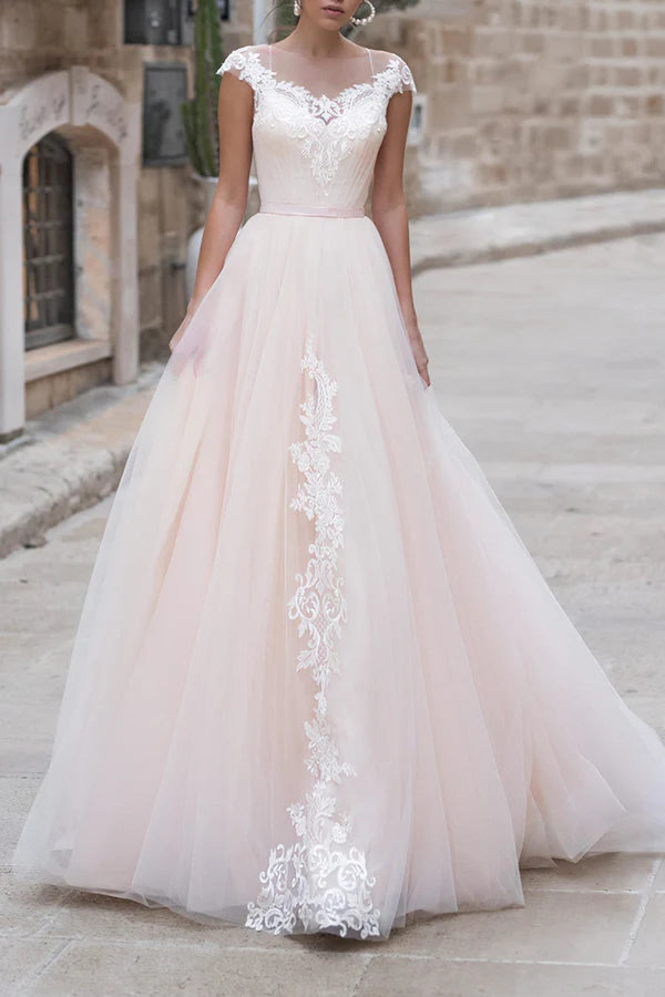 Abito da sposa casual in stile country con maniche a sbuffo e abito da sposa in stile Hall